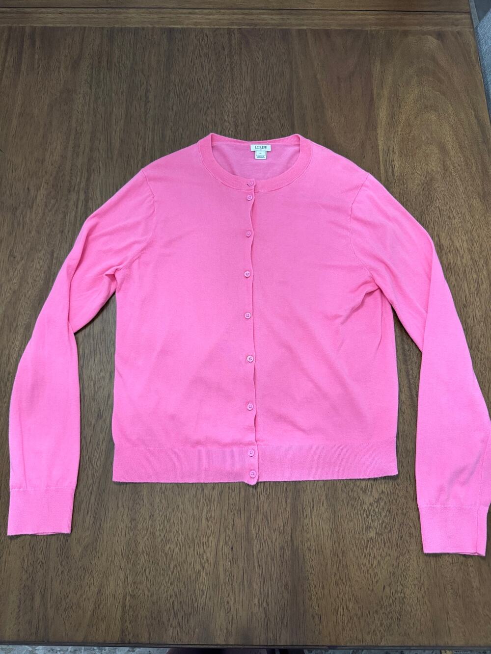 J.Crew Women’s XL Pink Cardigan Sweater Button Front Crewneck Preppy Classic